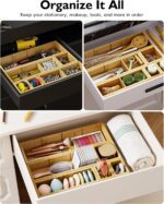 Desk Drawer Organizer Tray Set of 6 – Bamboo Office Storage Boxes with 12 Compartments for Office Supplies, Cosmetics, Jewelry and More - Image 8