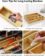 Desk Drawer Organizer Tray Set of 6 – Bamboo Office Storage Boxes with 12 Compartments for Office Supplies, Cosmetics, Jewelry and More - Image 9