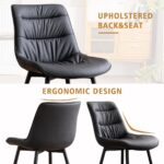 Kidol & Shellder Dining Chairs Set of 2, Modern Upholstered PU Leather Kitchen Side Chairs with Comfortable Back - Mid-Century Armless Chair for Dining Living Room Bedrooms, with Metal Legs (Black) - Image 4