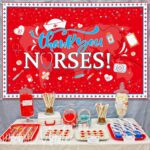 Nurse Appreciation Week Decorations Banner 72" x 48" Backdrop Thank You Nurses Appreciation Medical Heart Red Photography Background for Indoor Outdoor Hospital Doctor Nurse Party Supplies - Image 6