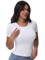 Womens T Shirts Basic Short Sleeve Crew Neck Slim Fit Tees Summer Workout Casual Bodycon Tops 2025 - Image 5