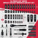 96-Piece 3/8" Drive Impact Socket Wrench and Bit Set, SAE 5/16”-3/4” & Metric 8-22mm, Cr-V Standard & Deep Sockets, Power Bits, Ratchet Handle, Universal Joint, Bit Holder, Adapters, Spark Plug Socket - Image 3