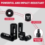 96-Piece 3/8" Drive Impact Socket Wrench and Bit Set, SAE 5/16”-3/4” & Metric 8-22mm, Cr-V Standard & Deep Sockets, Power Bits, Ratchet Handle, Universal Joint, Bit Holder, Adapters, Spark Plug Socket - Image 4