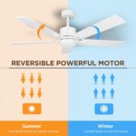 Ceiling Fan with Light Remote: 52 inch Modern Bedroom Fans with Dimmable Tri-Color Temperatures LED - Quiet Reversible DC Motor - Indoor Home Use (Matte White-5, 52 Inch) - Image 4