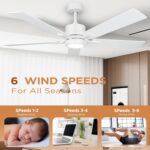 Ceiling Fan with Light Remote: 52 inch Modern Bedroom Fans with Dimmable Tri-Color Temperatures LED - Quiet Reversible DC Motor - Indoor Home Use (Matte White-5, 52 Inch) - Image 5