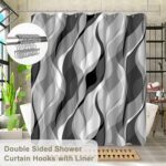 Grey Black Modern 3 in 1 Shower Curtain Set，Striped Gray Shower Curtain Set for Bathroom,Stylish Simplicity Abstract Fabric Bath Curtain with Hooks and Liner, 72x72in - Image 5
