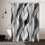 Grey Black Modern 3 in 1 Shower Curtain Set，Striped Gray Shower Curtain Set for Bathroom,Stylish Simplicity Abstract Fabric Bath Curtain with Hooks and Liner, 72x72in - Image 9