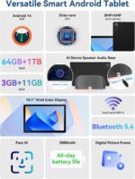 2025 Upgraded Android Tablet with Charging Speaker Dock, 2 Years Protection, Otca-Core CPU, 64GB Storage with 1TB Expansion, WiFi 6, BT5.3, Google Tablet, US Version - Image 4