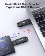 KEXIN 128GB USB C Flash Drive Dual Thumb Drive 100MB/s Swivel USB-A & Type-C USB Drive 3.0 Memory Stick for Smartphone Tablet iPhone 15/16 Car Game Console, 128GB Black - Image 3