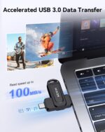 KEXIN 128GB USB C Flash Drive Dual Thumb Drive 100MB/s Swivel USB-A & Type-C USB Drive 3.0 Memory Stick for Smartphone Tablet iPhone 15/16 Car Game Console, 128GB Black - Image 4
