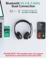 Wireless Headset with Mic for Work with AI Noise Cancelling Mic for Clear Calls, Bluetooth V5.3 Headphones with Microphone to USB A/C Dongle & Mic Mute for Computer Laptop PC iPhone (Black) - Image 3