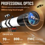 Dianfan Telescope,90mm Aperture 800mm Telescopes for Adults Astronomy,Portable Professional Refractor Telescope for Beginners,with Stainless Tripod & Phone Adapter,Carry Bag - Image 3