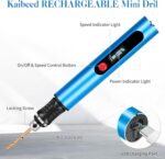 3-Speed Cordless Mini Drill Pen, Rechargeable DIY Electric Engraving Tools with 10 Small Drill Bits, for Jewelry Making Stone Plastic Resin Keychains (Blue) - Image 3