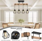 4-Lights Farmhouse Wood Kitchen Island Lighting, 23.6'' Dining Room Light Fixtures Chandelier Over Table, Rustic Black Cage Pendant Lights Ceiling Hanging for Pool Table, Living Room, Hallway - Image 4