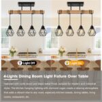 4-Lights Farmhouse Wood Kitchen Island Lighting, 23.6'' Dining Room Light Fixtures Chandelier Over Table, Rustic Black Cage Pendant Lights Ceiling Hanging for Pool Table, Living Room, Hallway - Image 5