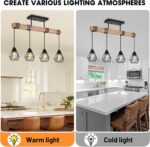 4-Lights Farmhouse Wood Kitchen Island Lighting, 23.6'' Dining Room Light Fixtures Chandelier Over Table, Rustic Black Cage Pendant Lights Ceiling Hanging for Pool Table, Living Room, Hallway - Image 6
