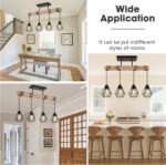 4-Lights Farmhouse Wood Kitchen Island Lighting, 23.6'' Dining Room Light Fixtures Chandelier Over Table, Rustic Black Cage Pendant Lights Ceiling Hanging for Pool Table, Living Room, Hallway - Image 8