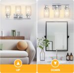 3 Light Vanity Light Fixtures, Polished Chrome Bathroom Wall Sconces, Modern Wall Lights with Clear Glass Shades, Bathroom Wall Lamp over Mirror Kitchen Bedroom Living Room Hallway Cabinet Porch - Image 3