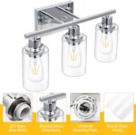 3 Light Vanity Light Fixtures, Polished Chrome Bathroom Wall Sconces, Modern Wall Lights with Clear Glass Shades, Bathroom Wall Lamp over Mirror Kitchen Bedroom Living Room Hallway Cabinet Porch - Image 6