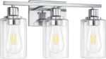 3 Light Vanity Light Fixtures, Polished Chrome Bathroom Wall Sconces, Modern Wall Lights with Clear Glass Shades, Bathroom Wall Lamp over Mirror Kitchen Bedroom Living Room Hallway Cabinet Porch - Image 7