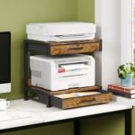 2-Tier Desktop Printer Stand with 2 Fabric Drawers, Prtiner Table with Storage Shelf, Desk Organizer for Home Office,3D Printer,Fax Machine,Scanner (Brown, 2 Tier) - Image 3