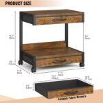 2-Tier Desktop Printer Stand with 2 Fabric Drawers, Prtiner Table with Storage Shelf, Desk Organizer for Home Office,3D Printer,Fax Machine,Scanner (Brown, 2 Tier) - Image 5