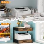 2-Tier Desktop Printer Stand with 2 Fabric Drawers, Prtiner Table with Storage Shelf, Desk Organizer for Home Office,3D Printer,Fax Machine,Scanner (Brown, 2 Tier) - Image 9