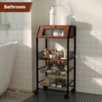 Rolling Kitchen Cart with Bread Box and 2 Pull-Out Wire Baskets - 4-Tier Storage Cart on Wheels with Lockable Casters, Wood Top and Metal Frame for Kitchen, Bathroom, and Pantry (Brown) - Image 9