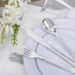 WELLIFE 700 Pieces Silver Plastic Dinnerware Set for 100 Guests - Includes Plates, Cups, Napkins, and Disposable Cutlery - Elegant White & Silver Design, Perfect for Parties and Events - Image 4