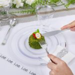 WELLIFE 700 Pieces Silver Plastic Dinnerware Set for 100 Guests - Includes Plates, Cups, Napkins, and Disposable Cutlery - Elegant White & Silver Design, Perfect for Parties and Events - Image 5