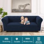 Turquoize Stretch Chesterfield Sofa Covers for Living Room Soft Sofa Couch Covers for 3 Cushion Couch Non-Slip Sofa Slipcover for Dogs Pet Furniture Protector Feature Jacquard Fabric (Sofa, Navy) - Image 3