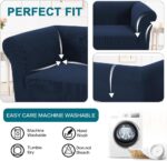 Turquoize Stretch Chesterfield Sofa Covers for Living Room Soft Sofa Couch Covers for 3 Cushion Couch Non-Slip Sofa Slipcover for Dogs Pet Furniture Protector Feature Jacquard Fabric (Sofa, Navy) - Image 5