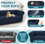 Turquoize Stretch Chesterfield Sofa Covers for Living Room Soft Sofa Couch Covers for 3 Cushion Couch Non-Slip Sofa Slipcover for Dogs Pet Furniture Protector Feature Jacquard Fabric (Sofa, Navy) - Image 6