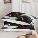 Black Marble Comforter Set for Men Adults, Gold Metallic Marble Design Bedding Queen Size, 3 Pieces with 1 Comforter and 2 Pillowcase All Season - Image 8