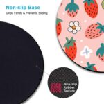Cute Pink Round Mouse Pad，Pastel Berries Strawberry Computer Mouse Pad，Colorful Strawberries with Flowers and Leaves Mousepad，Girly Fresh Small Mouse Mat, 7.9 X 7.9 Inch - Image 4