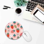 Cute Pink Round Mouse Pad，Pastel Berries Strawberry Computer Mouse Pad，Colorful Strawberries with Flowers and Leaves Mousepad，Girly Fresh Small Mouse Mat, 7.9 X 7.9 Inch - Image 7