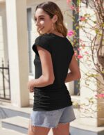 Zeagoo Womens Tops Ruched Cap Short Sleeve Tshirts Shirts Crew Neck T Shirts Trendy Fashion Blouse S-XXXL - Image 5
