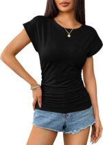 Zeagoo Womens Tops Ruched Cap Short Sleeve Tshirts Shirts Crew Neck T Shirts Trendy Fashion Blouse S-XXXL - Image 7