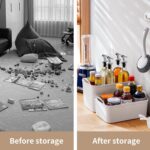 8 Packs Plastic Storage Bins with Lids Storage Organizing Containers Decorative Storage Boxes with Lids for Shelves Closet Desktop Playroom Classroom Office Drawers,White - Image 8