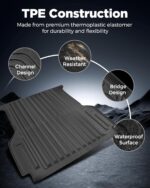 Full Set Car Truck Bed Mat & Floor Mats for Ford Ranger SuperCrew Cab: 2024 2025 All-Weather Mats for XLT Raptor Lariat XL with 5ft TPE Trunk Bedmat, Anti-Slip Waterproof Protection Accessories - Image 3