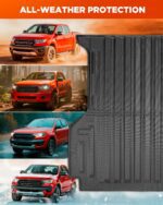 Full Set Car Truck Bed Mat & Floor Mats for Ford Ranger SuperCrew Cab: 2024 2025 All-Weather Mats for XLT Raptor Lariat XL with 5ft TPE Trunk Bedmat, Anti-Slip Waterproof Protection Accessories - Image 4
