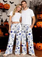 RMCMS Couples Cute Halloween Ghost Pumpkin Print Pajama Pants Sleep Lounge Pjs Bottoms with Pockets - Image 3