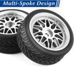 GLOBACT 12mm Hex Wheels and Tires OD 2.55" Rubber Tires for Traxxas HSP Tamiya HPI Kyosho Redcat Exceed 1/10 RC On-Road Touring Car WLtoys 144001 1/14 RC Buggy (Silver) - Image 3