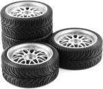 GLOBACT 12mm Hex Wheels and Tires OD 2.55" Rubber Tires for Traxxas HSP Tamiya HPI Kyosho Redcat Exceed 1/10 RC On-Road Touring Car WLtoys 144001 1/14 RC Buggy (Silver) - Image 5