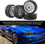 GLOBACT 12mm Hex Wheels and Tires OD 2.55" Rubber Tires for Traxxas HSP Tamiya HPI Kyosho Redcat Exceed 1/10 RC On-Road Touring Car WLtoys 144001 1/14 RC Buggy (Silver) - Image 7