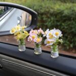 Daisy Flower Car Accessories for Women Interior Aesthetic, 3 Pcs Daisy Cute Car Dashboard Decorations - Image 7
