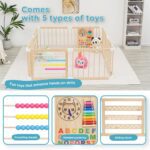 Baby Playpen - Wooden Playpen for Babies and Toddlers - Large Adjustable Shape &Size Play Yard - Baby Fence with Lock Gate - Infant PlayPen - Portable Safe Play Area Kids Activity Center（63x63x24inch） - Image 3