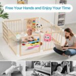 Baby Playpen - Wooden Playpen for Babies and Toddlers - Large Adjustable Shape &Size Play Yard - Baby Fence with Lock Gate - Infant PlayPen - Portable Safe Play Area Kids Activity Center（63x63x24inch） - Image 6