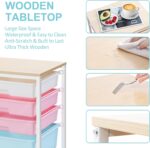Utility Cart with 5 Drawers,Storage Drawer Cart with Wooden Tabletop and Lockable Wheels,Craft Storage Trolley Cart,5-Tier Rolling Utility Cart on Wheels,Rainbow - Image 5