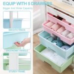 Utility Cart with 5 Drawers,Storage Drawer Cart with Wooden Tabletop and Lockable Wheels,Craft Storage Trolley Cart,5-Tier Rolling Utility Cart on Wheels,Rainbow - Image 6